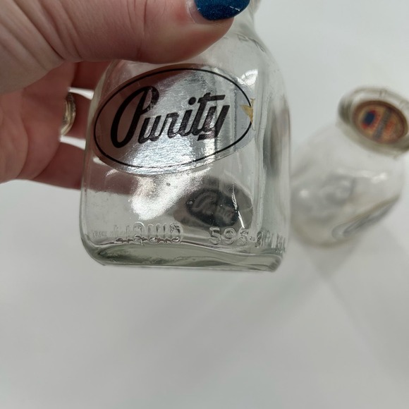 Vintage Purity Milk Jar Square Bottom Glass Half Pint Heavy Cream & Keychain - Picture 4 of 8